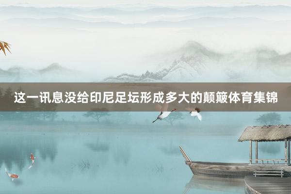 这一讯息没给印尼足坛形成多大的颠簸体育集锦